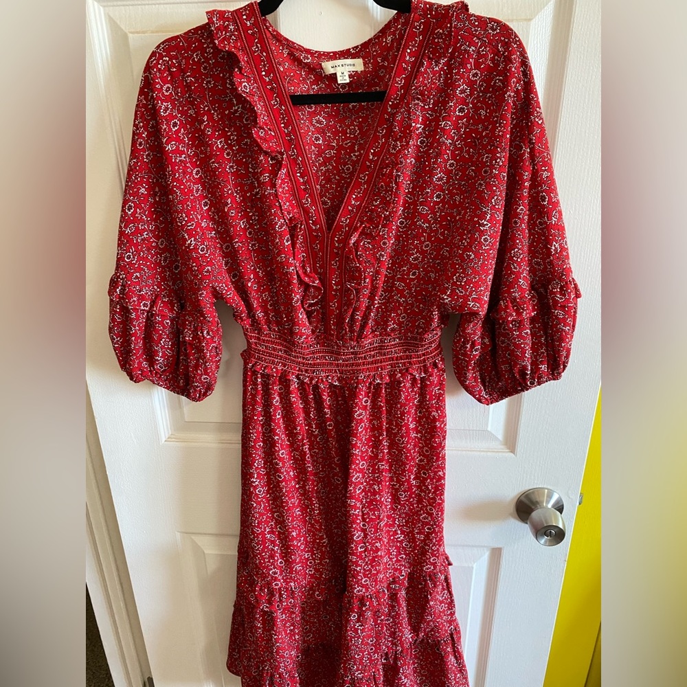 Max studio boho cottagecore red floral dress